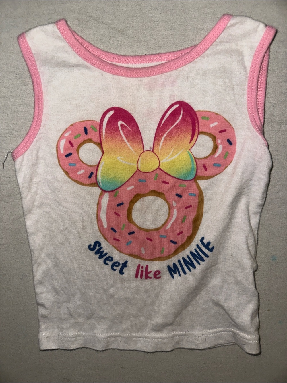 Kids Size 2T Minnie Graphic Pink Trim Tank Top - Sweet Like Minnie